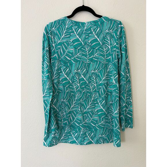 Coolibar Shirt Womens XS Floral Green Kera V-Neck Tunic Tan UPF 50+ Long Sleeve - Picture 2 of 7